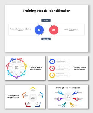 Circular and linear infographics showing training gap analysis with icons and space for performance-related content.