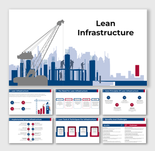 Construction-themed cover with silhouettes and crane representing lean infrastructure concept visually.