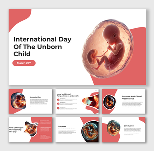 Visual of unborn baby in womb with red-themed design highlighting International Day of the Unborn Child.