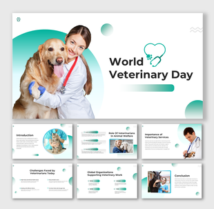 Female vet smiling while hugging a golden retriever with green shapes in the background.