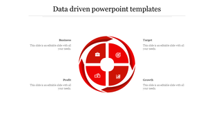 Red circular flow chart template with four sections Business, Profit, Target, and Growth, each labeled with an icon.
