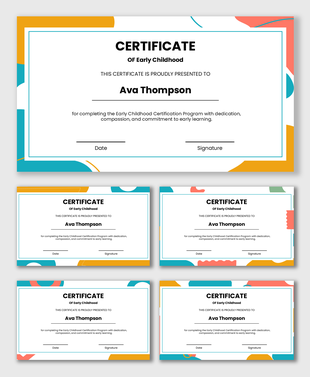Professional certificate design honoring early childhood education completion, dedication, and learning commitment.
