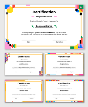 Special education certification honoring dedication compassion inclusive teaching skills and commitment to learner success.
