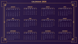 2026 PowerPoint calendar with twelve monthly grids on a soft peach floral background layout with design theme.