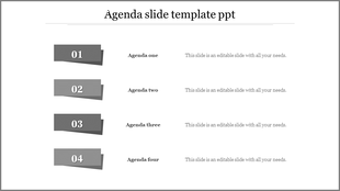 Template featuring four numbered gray agenda items with fold over design elements for a stylish look.