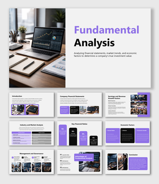 Fundamental analysis presentation slides covering financial statements, ratios, industry trends and valuation insights.