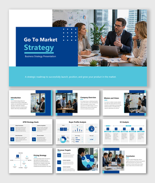 Go to market strategy presentation outlining launch planning, target audience, pricing, positioning, and growth execution