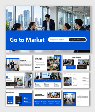Go to market presentation covering launch strategy audience targeting positioning pricing channels execution and growth.