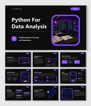 Python for data analysis presentation covering visualization, machine learning, analytics, and coding tools in business.