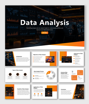 Data analysis presentation covering insights, visualization, analytics tools, and business performance trends insights.