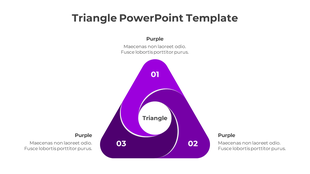 Triangle PowerPoint template with three sections labeled 01, 02, and 03, with swirling purple color transitions.