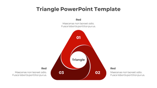 Triangle template featuring a red three-part swirling design, each section numbered, with surrounding text descriptions.