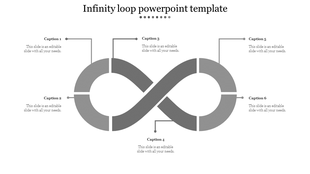 Infinity loop slide with six captions arranged around a central infinity symbol.