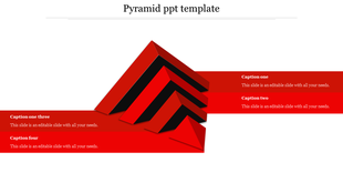 Modern infographic with a geometric red pyramid, and four text sections extending outward, on a white background.