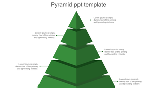 Green pyramid diagram divided into multiple tiers, each accompanied by placeholder text on both sides.