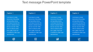 Slide featuring four blue rectangular sections with text, numbered captions, and icons at the bottom.