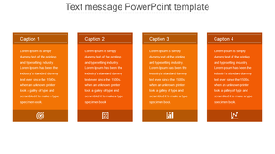 Four orange text boxes labeled caption 1 to 4, each with placeholder text and an icon at the bottom.