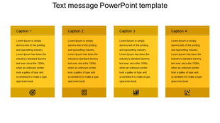 Four vertical yellow panels with white text, captions on top, placeholder text, and unique icons at the bottom.