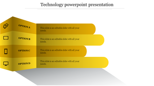 Technology infographic with four green options arranged in a 3D design, each containing a tech icon and aligned text area.