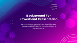 Vibrant purple and blue gradient background with hexagonal shapes, dotted patterns, and wavy lines, featuring centered text.