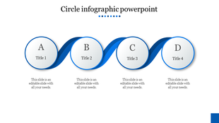 Four white circles with blue borders are connected by a flowing ribbon on a light background.
