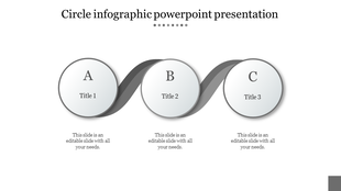 Timeline diagram featuring three circular elements with black borders, linked by a curved gray ribbon.