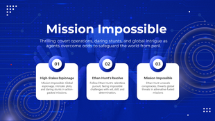 Blue themed layout with three numbered white boxes, and abstract circular designs in the background.