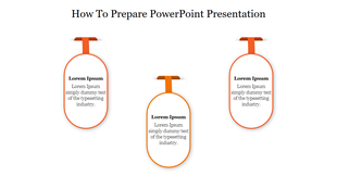 Hanging oval text boxes with blue borders and ribbons, arranged under How to prepare PowerPoint presentation title.