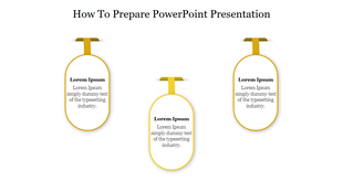 Oval text boxes with orange borders and hanging ribbons under How to prepare PowerPoint Presentation heading.