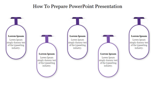 Template with five oval shapes in purple, hanging from the top, illustrating steps and points in a presentation.