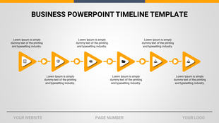 Multicolor timeline with triangular markers connected by circles, displaying icons and placeholder descriptions.