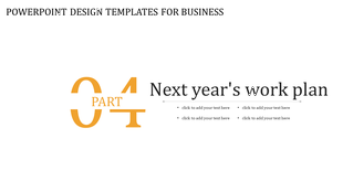 Business slide with large orange number and black text, featuring placeholders for additional content.