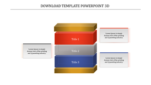 Stacked business process diagram featuring three horizontal 3D layers in red, gray, and blue, with capttion areas.