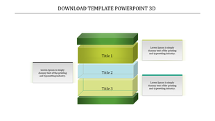 Three dimensional layered chart in green, blue, and yellow tones, representing a structured process with textual callouts.