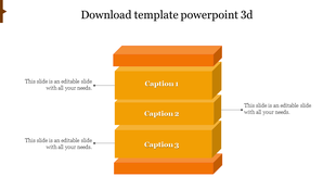 3D PowerPoint template showcasing stacked orange and yellow blocks with captions for content.