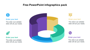 Circular infographic with a segmented, layered design in various colors, placeholders text with icons