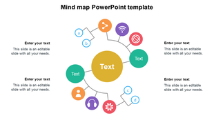 Mind map diagram with a yellow center circle linked to eight smaller icons and text circles, forming a visual network.