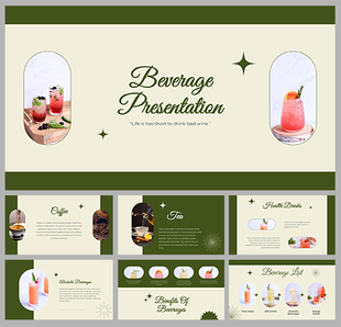 Beverage themed slides with images of various drinks, including coffee and cocktails.