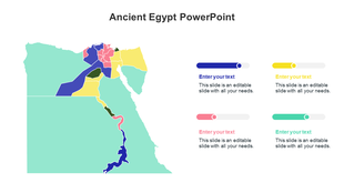 Ancient PowerPoint slide with a colorful map of Egypt's regions and sections for text.