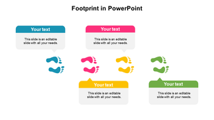 A colorful slide with four footprints and text boxes for your content.