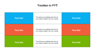  A traction layout with three rows and two columns, filled with blue, red, and green text boxes.