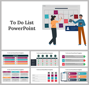A PowerPoint slides displaying a to do list template with two people interacting with a digital board, along with a task.