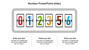 A PPT slide showing a number display with text fields and a colorful number sequence on a white backdrop.