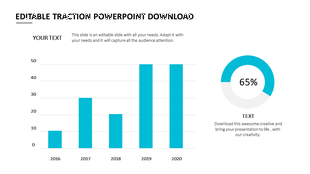 Slide featuring a blue bar chart on the left and a circular progress chart showing percentage on the right.