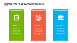 Three vertical rounded rectangles in green, red, and blue with icons of a checklist, target, and briefcase inside.