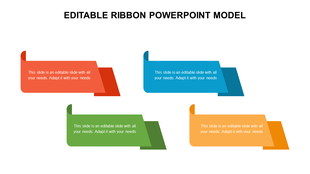 Slide with four ribbon shaped banners in red, blue, green, and yellow, each with a folded 3D effect.