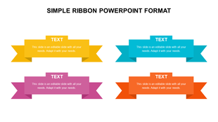 Simple PowerPoint slide with colorful ribbon style banners and text areas on a white backdrop.