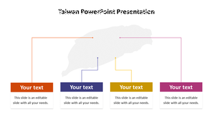 Interactive Taiwan map slide in PowerPoint with four sections and placeholder text.