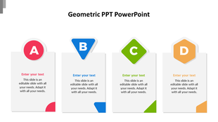 Diagram with four geometric sections labeled A, B, C, and D, each in a different color and containing caption areas.