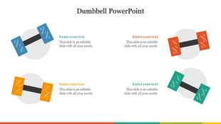 PowerPoint slide with colorful dumbbell icons and text sections for each icon.